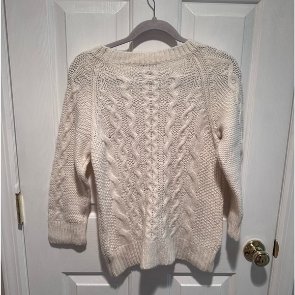 J. Crew 3/4 Sleeve Cableknit Sweater Cream/White - Size Medium - Picture 3 of 3